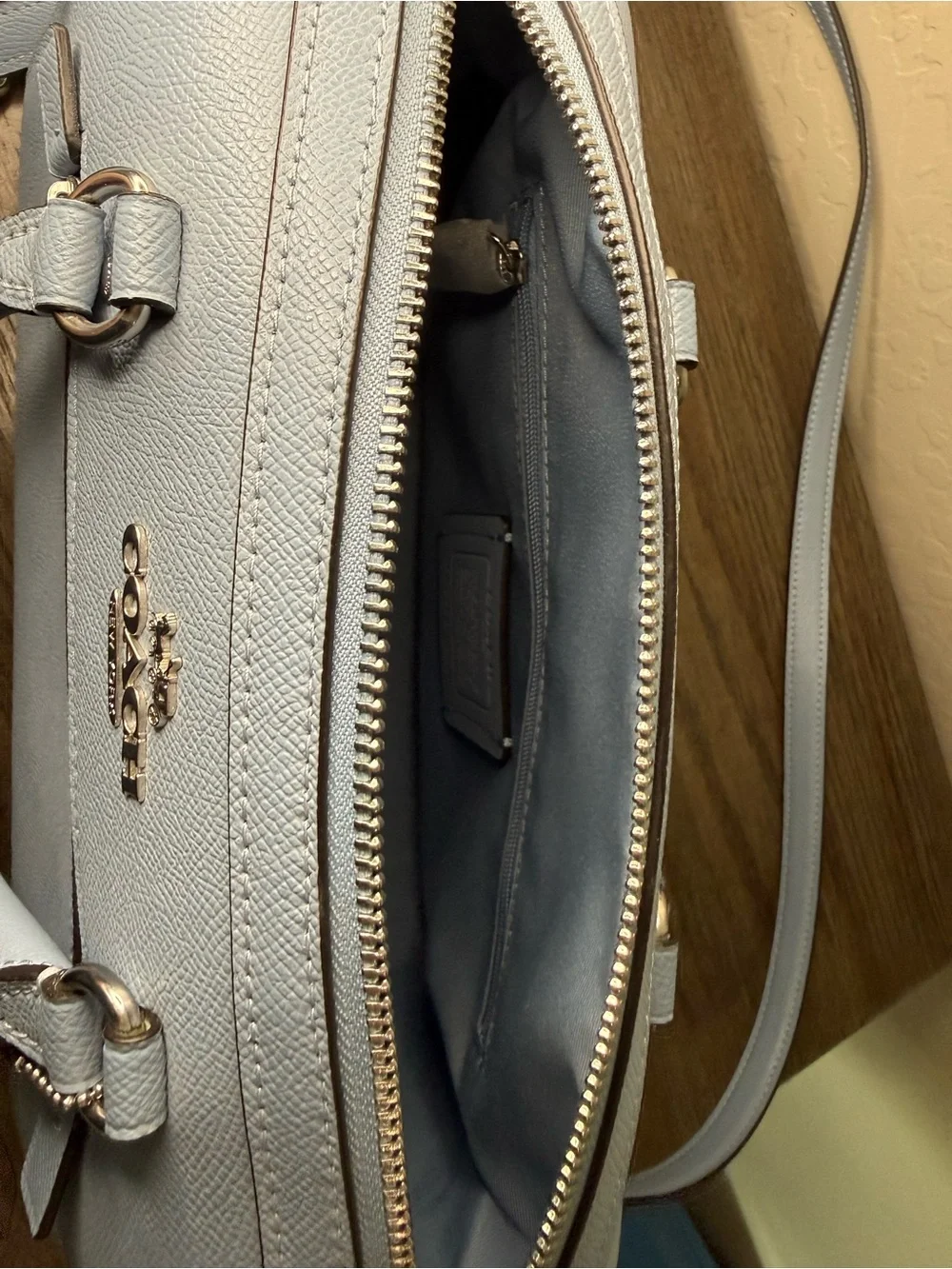 Coach Powder Blue Leather Satchel with Removable Strap